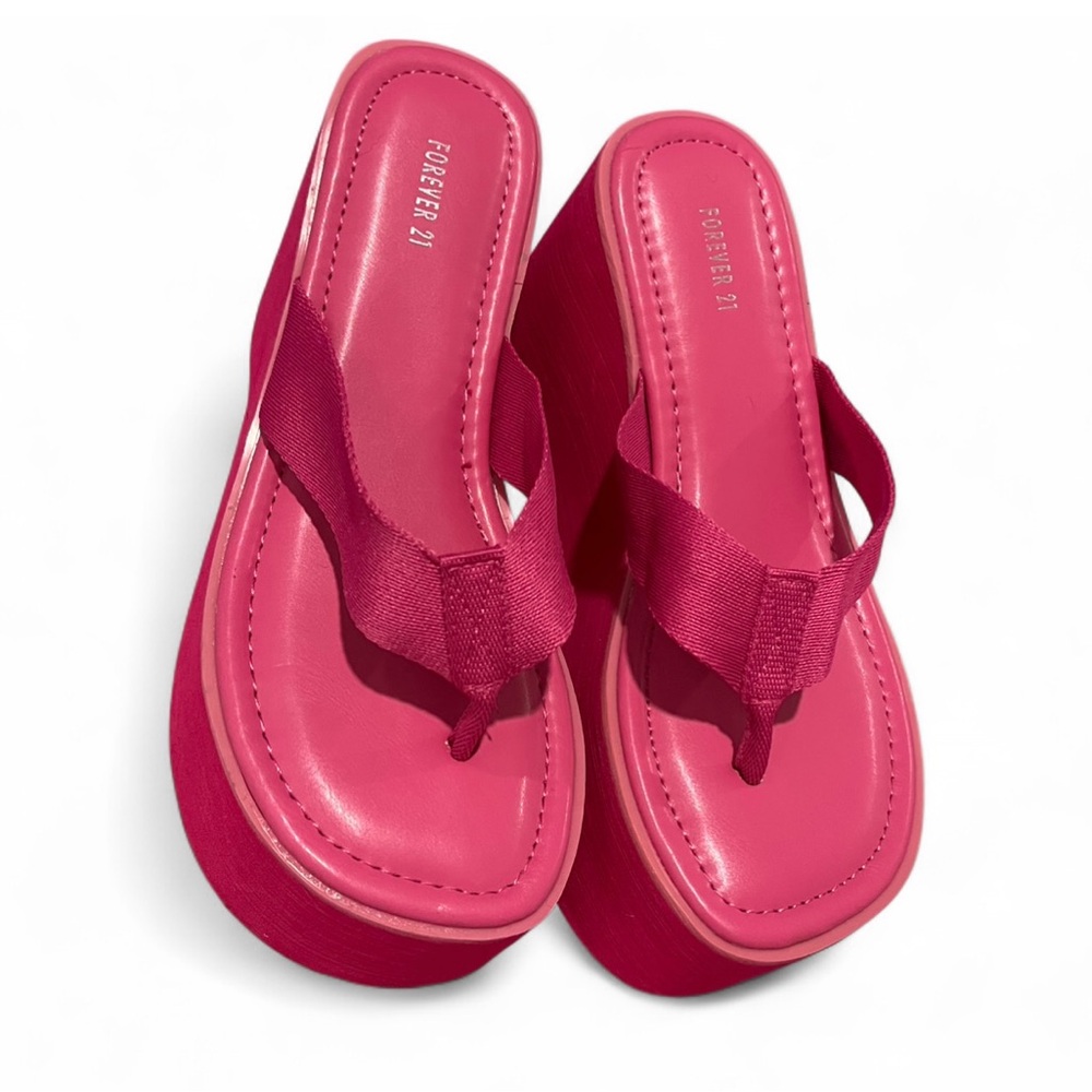 Forever 21 Hot Pink Platform Wedge Sandals | Y2K Barbiecore Flip Flops